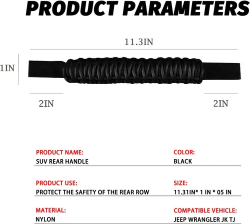 Miniatura 8 de Asas de agarre de paracaídas, mango de agarre para reposacabezas delantero compatible con J-eep Wrangler TJ JK JL JT Land Cruiser FJ Suzuk Ford