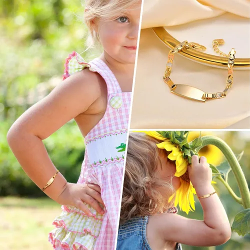 Miniatura 111 de Pulsera de barra para bebé: chapado en oro de 18 quilates, pulsera con placa de identificación personalizada para niños pequeños de mamá, nombre