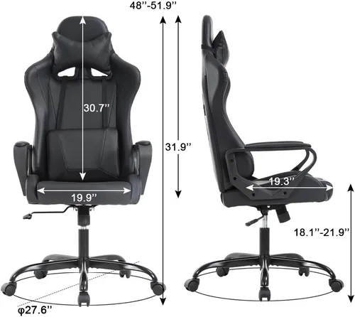 Miniatura 3 de Silla de oficina para videojuegos con brazos y apoyo lumbar, reposacabezas con respaldo alto, de piel sintética, silla de escritorio ergonómica