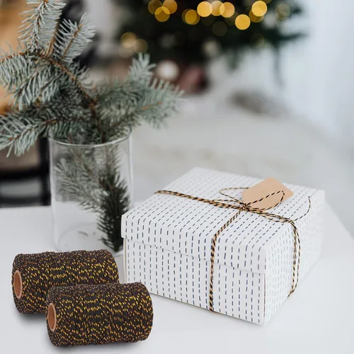 Miniatura 5 de Cuerda de algodón para panaderos: 2 rollos de cordel para envolver regalos de manualidades, hilo de oro de 656 pies, hilo blanco para cocina 24
