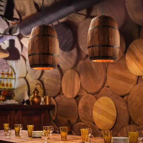 Miniatura 4 de Lámpara colgante de barril de vino de madera antigua, diseño rústico, para cocina y bar, accesorios de iluminación de techo