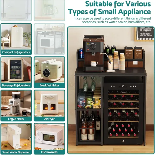 Miniatura 7 de Kikihouse - Estante de cocina de 4 niveles estilo industrial, soporte para mini refrigerador y microondas, estante de almacenamiento de utilidad