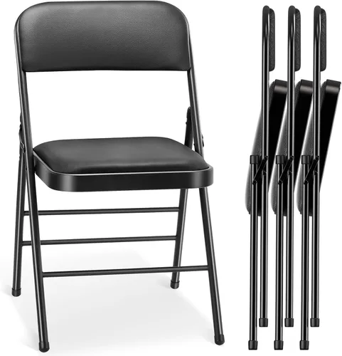 Miniatura 9 de cyclone sound Paquete de 2 sillas plegables con cojín y respaldo acolchados de poliuretano, sillas de metal de grado comercial con cómodo cojín