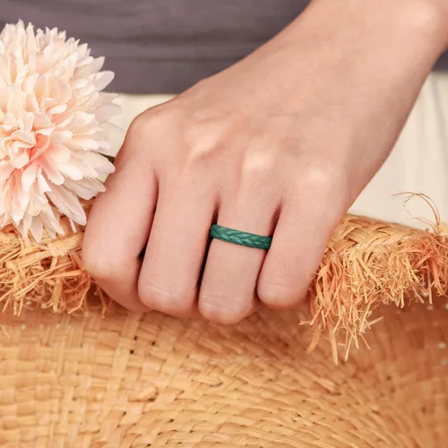 Miniatura 128 de Egnaro Anillos de boda de silicona para ella, conjuntos de novia de goma para mujer, bandas finas, diseño trenzado de hojas apilables con ranuras