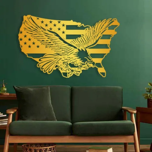 Miniatura 7 de Arte de pared de metal con águila de águila, arte de pared de metal con águila calva, decoración de pared de águila de metal de gran tamaño, bandera