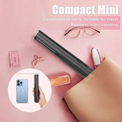 Miniatura 7 de Mini alisador de pelo inalámbrico portátil, recargable por USB, calentamiento rápido puede funcionar continuamente durante 40 minutos, rizador