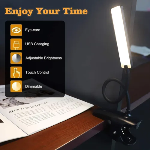 Miniatura 5 de Luz de Lectura LED con Clip Recargable USB Luces para Libros, 24 LEDs Lámpara de Cama Nocturna de Cuello Flexible, Control Táctil Lámparas de Negro
