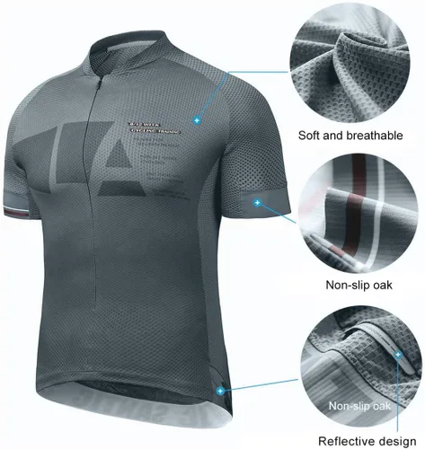Miniatura 17 de Santic Camiseta de ciclismo para hombre, manga corta, camiseta de ciclismo de carretera, cremallera completa, UPF 50+, MTB con bolsillos