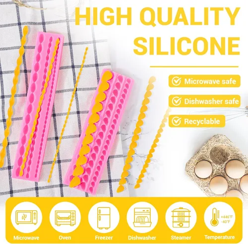 Miniatura 4 de Beasea Molde de Silicona para Fondant, 2 piezas Molde de Borde Silicona Cuerda de Perlas Punta de Crema DIY para Decoración de Pastel de Cumpleaños