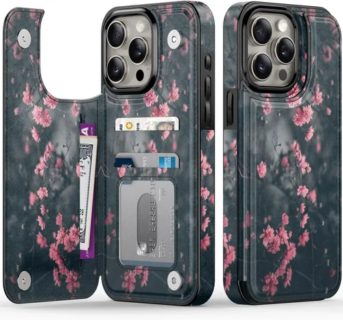 Miniatura 53 de FUNMIKO Funda tipo cartera para iPhone 13 con tarjetero, bloqueo RFID, protección de grado militar y obras de arte impresas con rayos UV, cierre