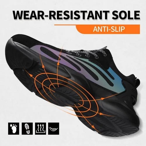 Miniatura 4 de BAIYIJIA Steel Toe Shoes for Men No Slip Work Shoes Construction Industrial Work Tennis Shoes Safety Shoes Lightweight Steel Toe Sneakers for Men