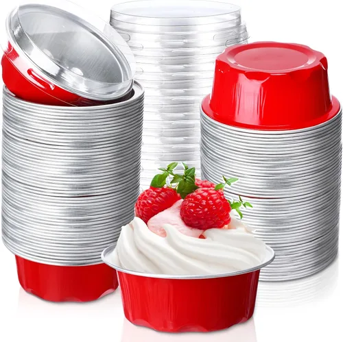 Miniatura 9 de Eaasty 150 tazas para hornear con tapas, forros para magdalenas de 1.6 onzas, papel de aluminio, mini moldes para tartas, pequeños recipientes Negro