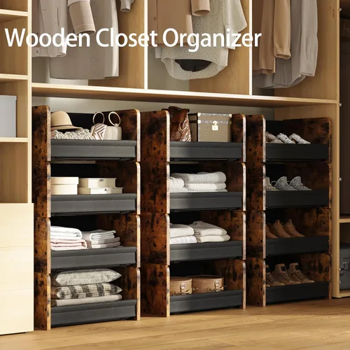 Miniatura 7 de FOUCSSOMEI Organizador y almacenamiento de armario, organizador de almacenamiento apilable de 4 niveles, estantes de armario de madera y metal