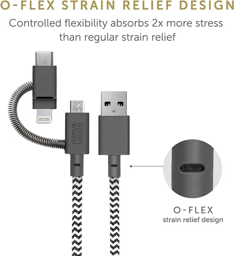 Miniatura 5 de Native Union Cable universal de correa – Cable de carga duradero reforzado ultra fuerte de 6.5 pies [certificado MFi] con adaptador 3 en 1 para Cebra