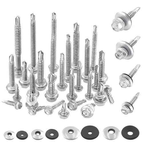 Swpeet 70 tornillos autoperforantes de acero inoxidable 410 #12 x 3/4 pulgadas con cabeza hexagonal de arandela con acero inoxidable #12 x 3/4