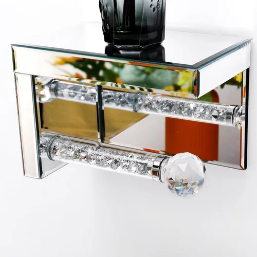 Miniatura 2 de TACIDON Soporte de papel higiénico de diamante Crystal Crush con estante espejado. Soporte moderno de papel higiénico de plata montado en la pared