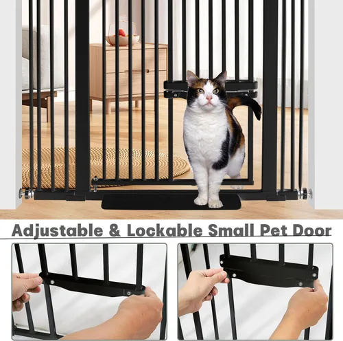 Miniatura 4 de SHYUJAJIE Puerta para mascotas extra alta de 71 pulgadas con puerta pequeña para gatos, puerta ancha ajustable de 29.55 a 46.06 pulgadas, puertas