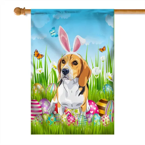 Miniatura 12 de Beagle Happy Easter Day Holiday Flag Funny Dog Wear Bunny Ears Headband Cute for Home Decor (12" x 18") USA Garden Flag Premium Decorative Yard