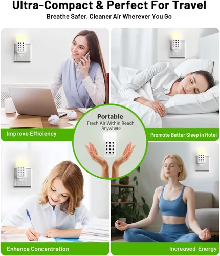 Miniatura 6 de ySky Purificador de aire enchufable para el hogar (paquete de 3), purificadores de aire de iones negativos con sensor de movimiento, mini