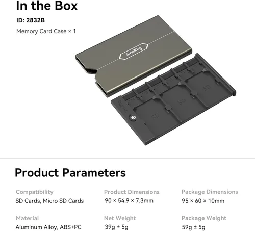 Miniatura 6 de SMALLRIG Funda para Tarjetas de Memoria Soporte Anti-Choque Anti-Caída y Arañazos Adecuada para Tarjetas SD/Micro SD/SIM para Entusiastas