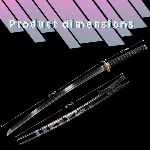 Miniatura 2 de Katana，Hand-Forged Katana Sword，Razor-Sharp 1095 & T10 Damascus Steel Blade, Full-Tang Structure for Martial Arts Practice, Collector's Display