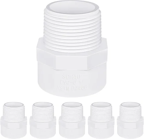 Adaptador macho de PVC de 1 pulgada (paquete de 5), accesorios de tubería (enchufe x rosca de tubo macho) - Se adapta a tubos de PVC Sch.40 de 1