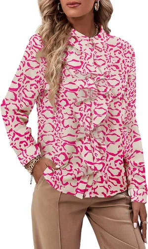 Miniatura 29 de LYANER - Blusa de manga larga con cuello de botón y volantes en la parte delantera para mujer