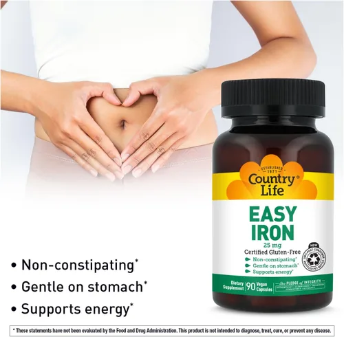 Miniatura 5 de Country Life Easy Iron 25 mg Suplemento de hierro suave y sin estreñimiento Apoya la producción de energía y glóbulos rojos Certificado sin