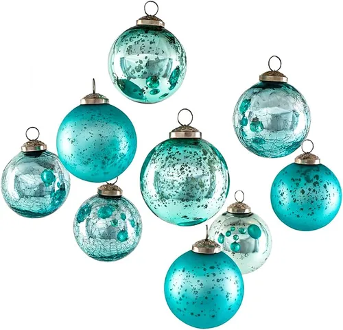Miniatura 9 de Serene Spaces Living Juego de 9 adornos de bola de cristal dorados surtidos para árbol de Navidad, decoraciones de vacaciones, boda de invierno