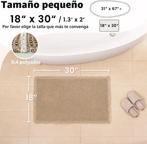 Miniatura 2 de Tapete de baño estilo gofre, tapete de baño bohemio, antideslizante, lavable, súper absorbente y de secado rápido, tapetes de baño pequeños, Caqui