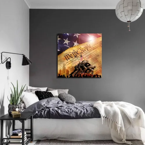 Miniatura 3 de Decoración de pared de bandera, arte de pared de bandera estadounidense, impresión en lienzo Lwo Jima de los marines de los Estados Unidos, arte