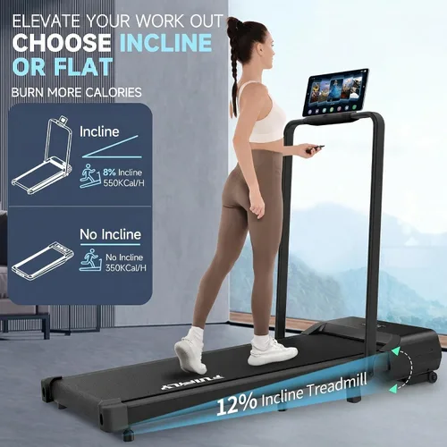 Miniatura 2 de FUNMILY Cinta de Correr Plegable con Almohadilla de Caminata Mejorada con Inclinación del 12%/15% y Barra de Manejo, Cintas de Correr Compactas