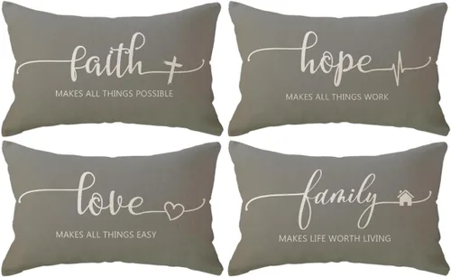 Miniatura 19 de Fundas de almohada inspiradoras con texto inspirador, fe, esperanza, amor, familia, fundas de almohada decorativas de 18 x 18 pulgadas, fundas