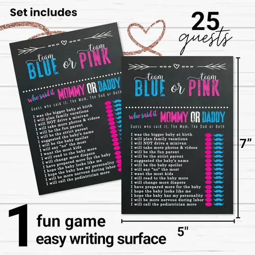 Miniatura 2 de Paper Clever Party Juegos de revelación de género - Tarjetas de juego de Adivina quién mamá o papá - Paquete de 25 - Actividades divertidas