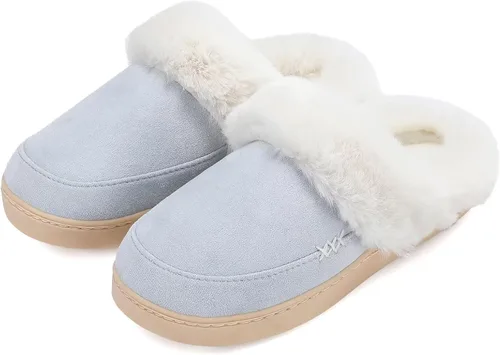 NineCiFun - Pantuflas de casa de gamuza, unisex, mullidas, con forro de piel sintética, para interiores y exteriores, con suela de goma