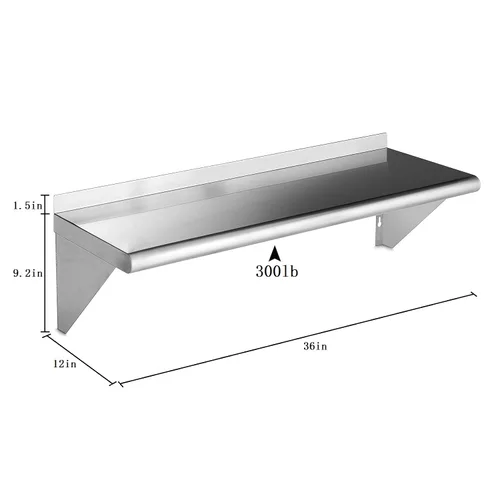Miniatura 3 de ROCKPOINT Estante de acero inoxidable de 12 x 36 pulgadas, 300 libras, estantes comerciales de metal NSF para montaje en pared, estantería flotante