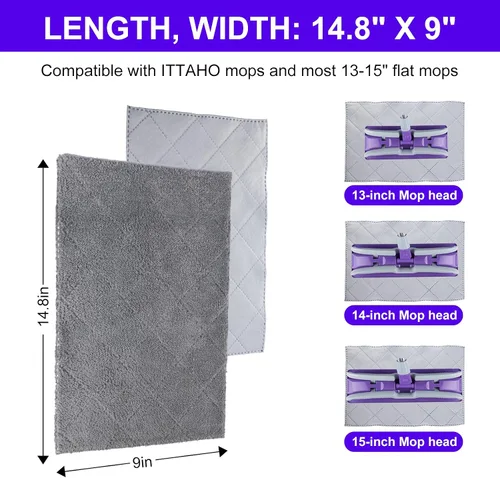 Miniatura 2 de Paquete de 3 almohadillas de repuesto de mopas de microfibra para trapeador de 14 pulgadas (gris)