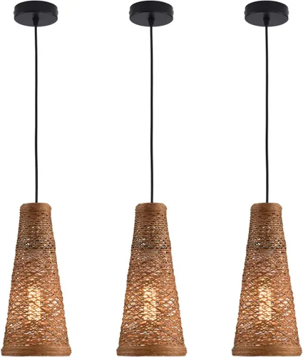 Miniatura 13 de Lámpara colgante de bambú tejida a mano, lámpara de ratán de una sola luz, tejido de madera natural, accesorio colgante de techo con cable ajustable