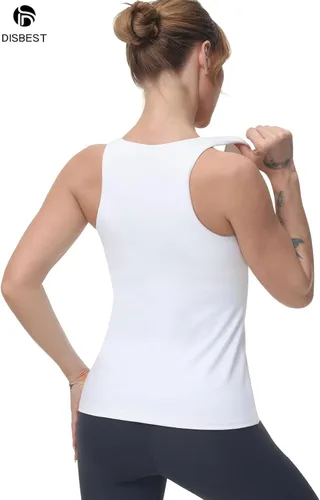 Miniatura 3 de Camiseta sin mangas de entrenamiento de cuello alto para mujer, brasier deportivo de cobertura completa con sujetadores de estante incorporado