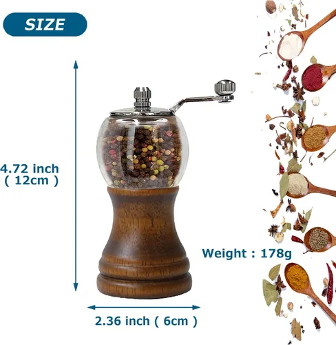 Miniatura 3 de Juego de molinillo de sal y pimienta, molinillo de pimienta manual con manivela, molinillo de pimienta de grosor ajustable, recargable para sal