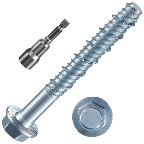 Wensilon Tornillo para concreto de 1/4" x 4" con recubrimiento de zinc de diámetro grande, grosor real 5/16" (8mm) para anclaje en mampostería,