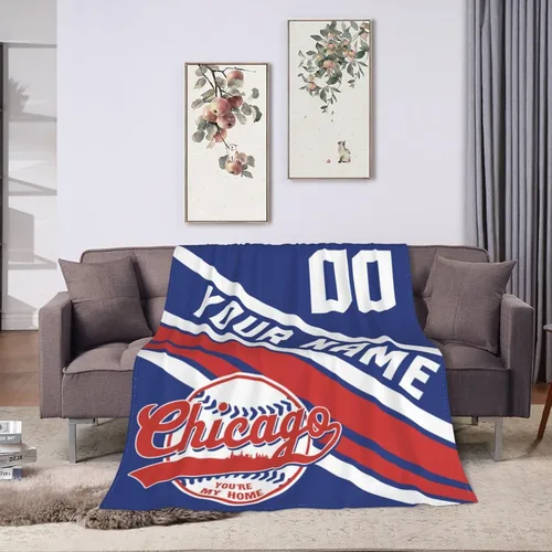 Miniatura 18 de Wream Manta personalizada para fanáticos de la cama, regalo de béisbol con nombre y número de ciudad de béisbol, manta de forro polar de invierno