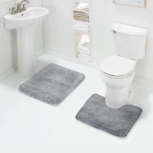 Miniatura 15 de Walensee - Juego de tapete antideslizante para baño, mullido, de suave microfibra, absorbente de agua, lavable a máquina, alfombra de felpa gruesa