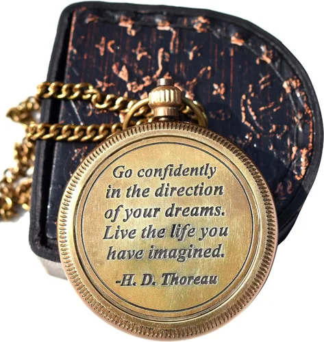 Miniatura 4 de Brújula de latón sólido Thoreau con cita "Go Confidently" grabada y caja de madera, brújula de campamento, regalo de bautizo y graduación, regalo