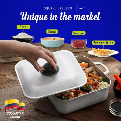 Miniatura 4 de Universal Unique Square Caldero (8.57 l - 24 tazas), olla de aluminio inoxidable, apta para horno, distribución uniforme del calor y cocción rápida.