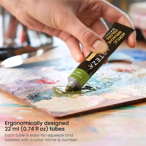 Miniatura 3 de ARTEZA Juego de pintura acrílica gouache, 36 colores en tubos de 0.7 fl oz, pinturas acrílicas mate opacas para ilustración, diseño, capas, lienzo