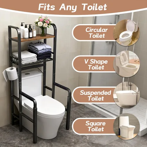 Miniatura 7 de Riel de seguridad para inodoro con almacenamiento, asas de inodoro ajustables para ancianos y personas mayores, accesorios de baño
