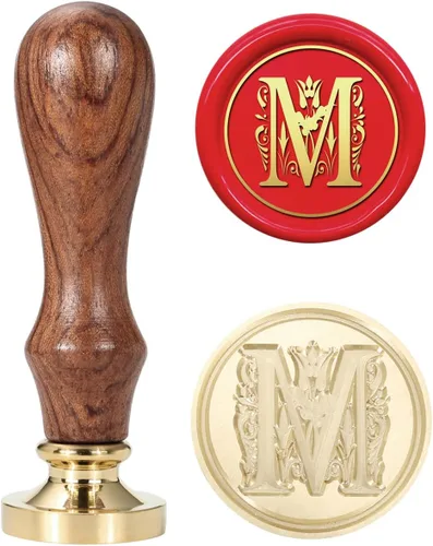 Miniatura 12 de Yoption - Sello de cera con diseño de letra S, cabeza de latón floral vintage, mango de madera, sello inicial del alfabeto, para invitación