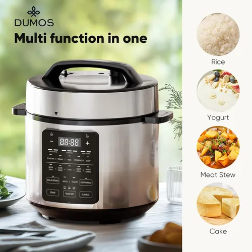 Miniatura 2 de DUMOS Olla de presión eléctrica 12 en 1 de 5.67 L de acero inoxidable multifuncional eléctrica para presión, arroz, vaporizador, yogurtera, cocción
