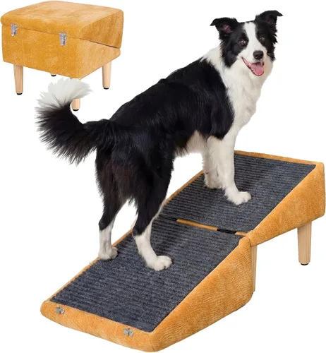Miniatura 10 de Rampa 3 en 1 para perros de 18.9 x 17.7 x 18.9 pulgadas con almacenamiento, escaleras para mascotas para perros y gatos mayores y lesionados